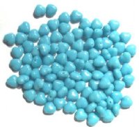 100 6mm Opaque Turquoise Blue Glass Heart Beads